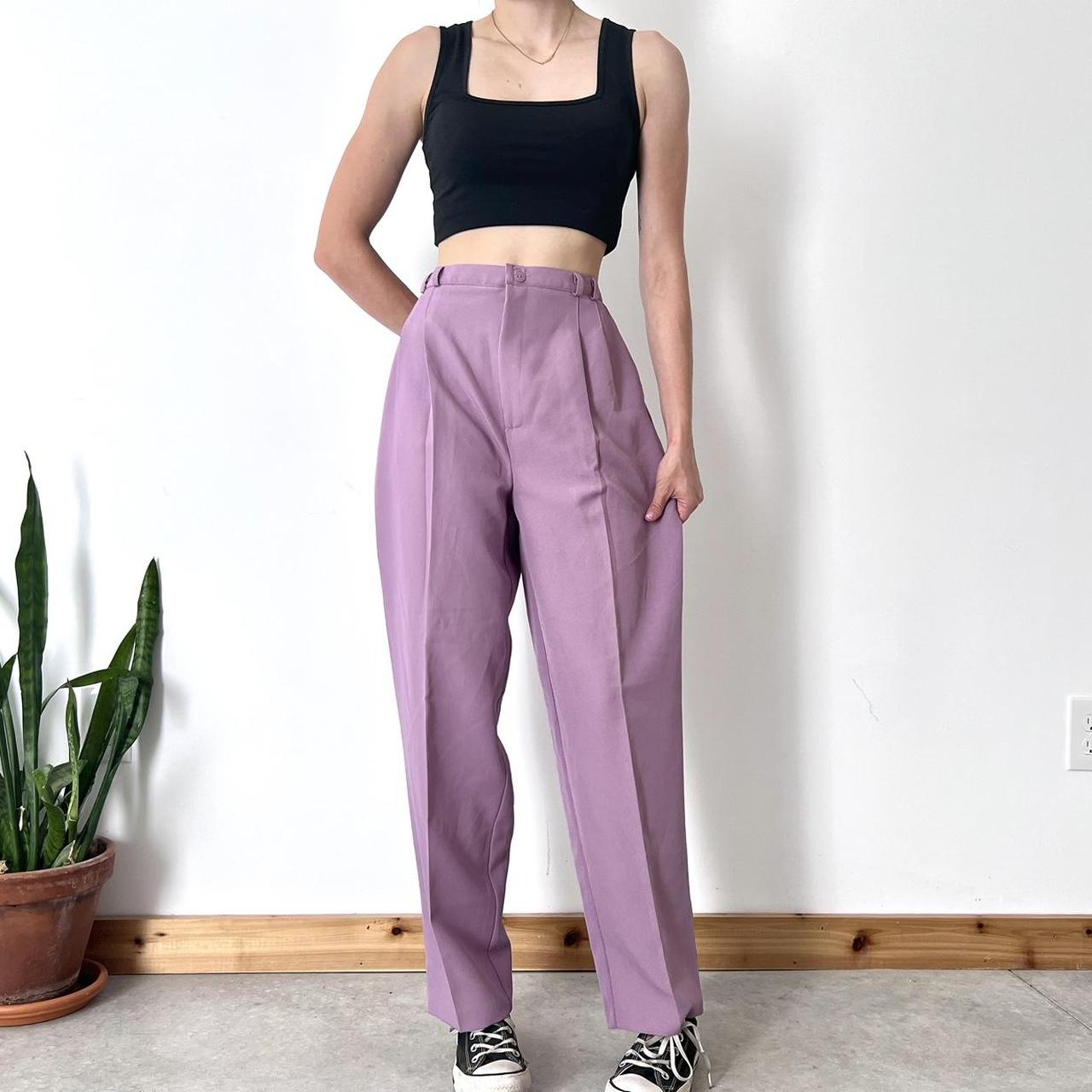 Purple stretch flat-front Wide leg Pants | Sumissura