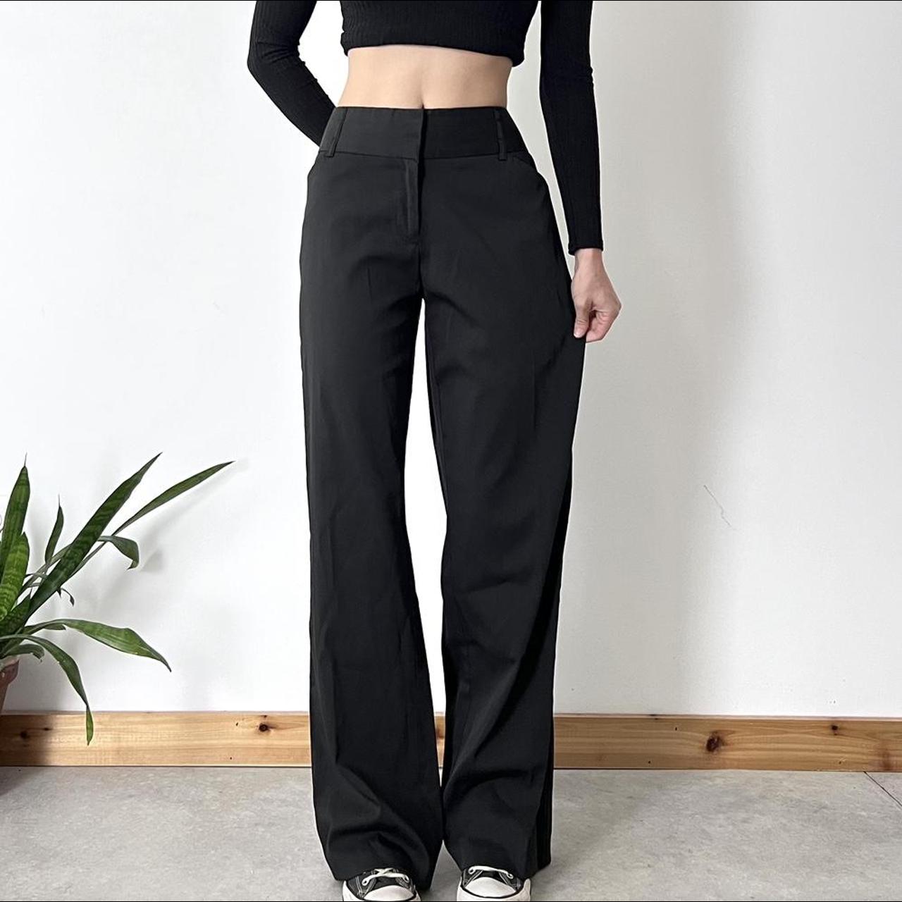 2000s Black Pants Wide Leg Flare Fit. Mid Rise. - Depop