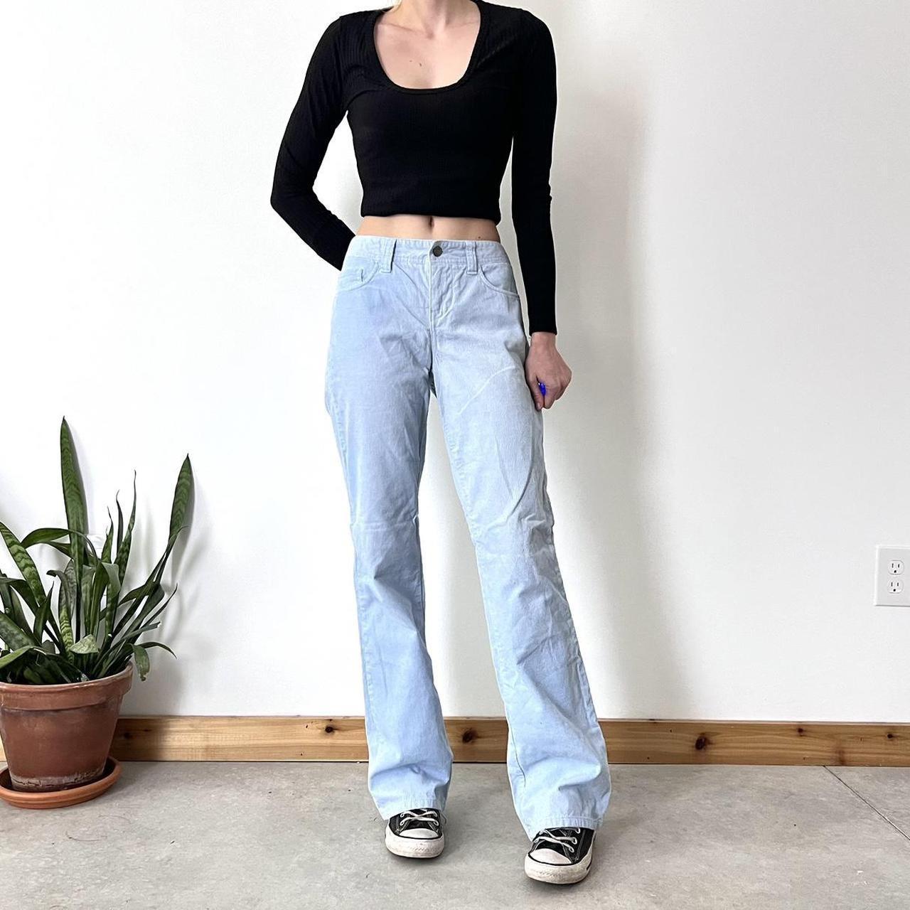 light blue corduroy pants 2000s vintage. Mid rise... - Depop