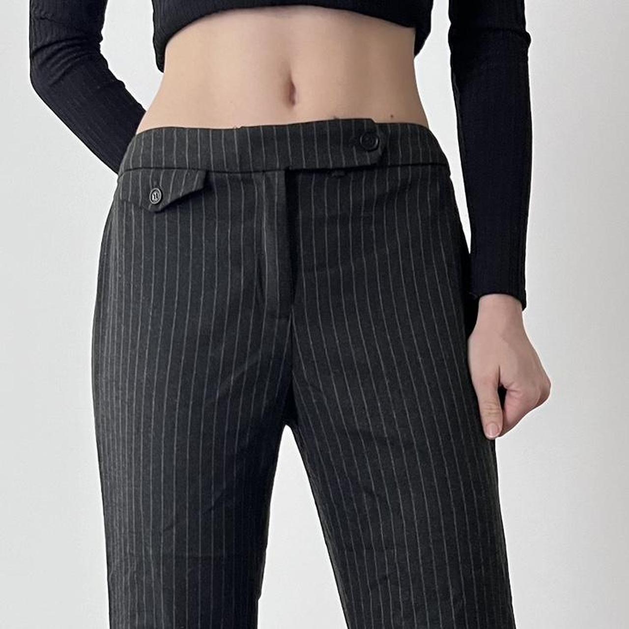 2000s charcoal grey pinstripe pants Mid rise flare... - Depop