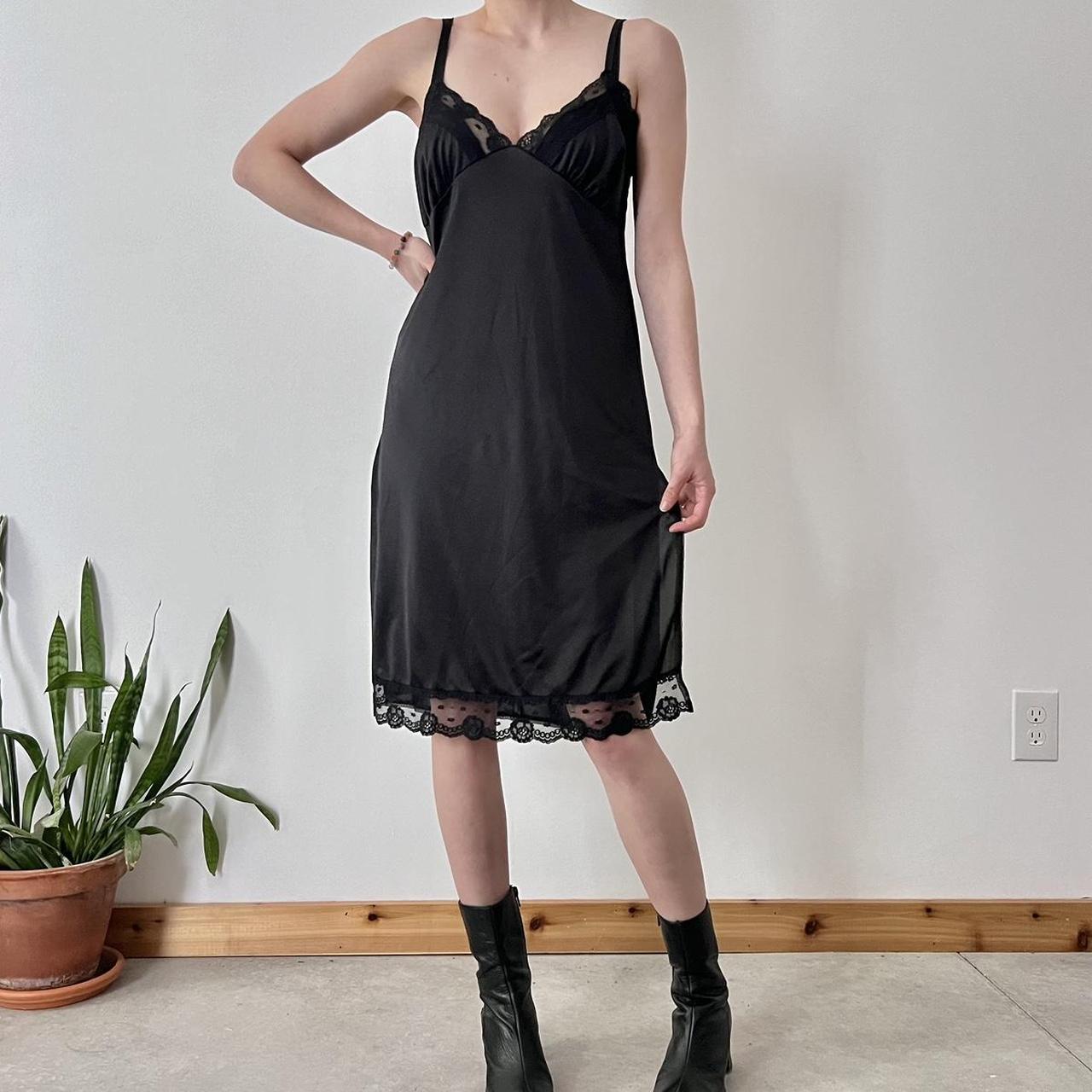 Black Slip Dress Prettiest lace details. Slit on... - Depop