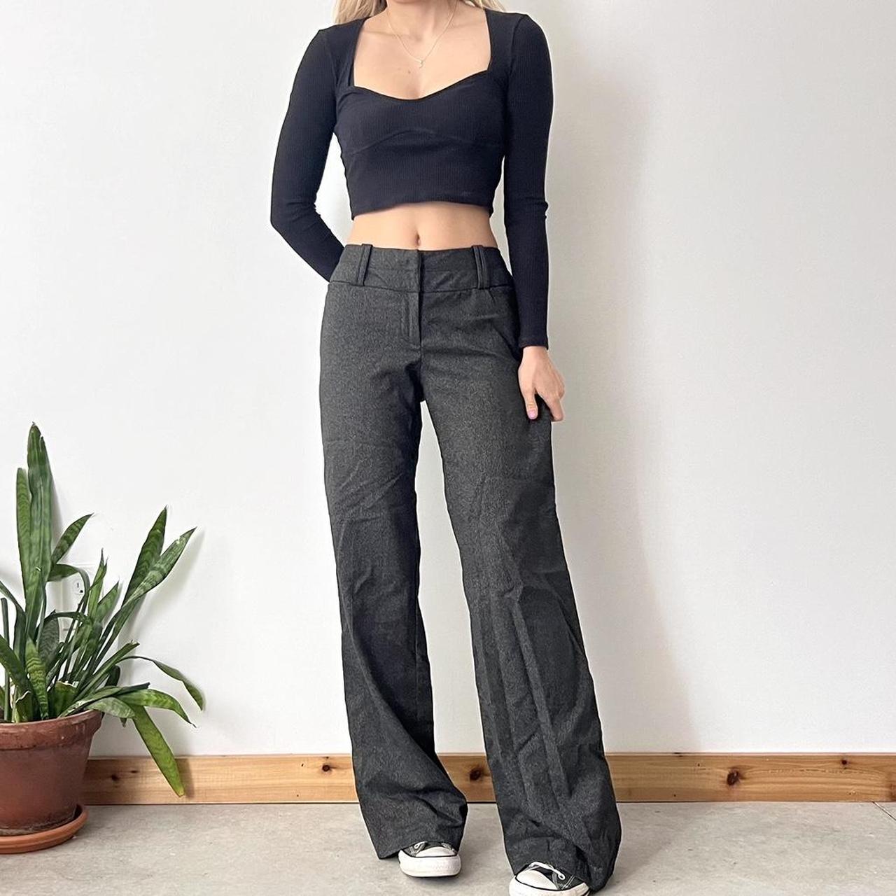 2000s Grey Pinstripe Pants Low Rise Flare Fit Depop