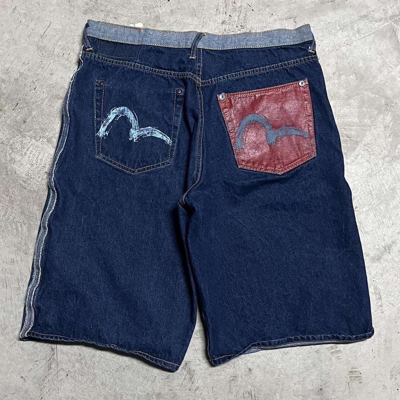 baggy evisu jorts with hidden pockets on the... - Depop