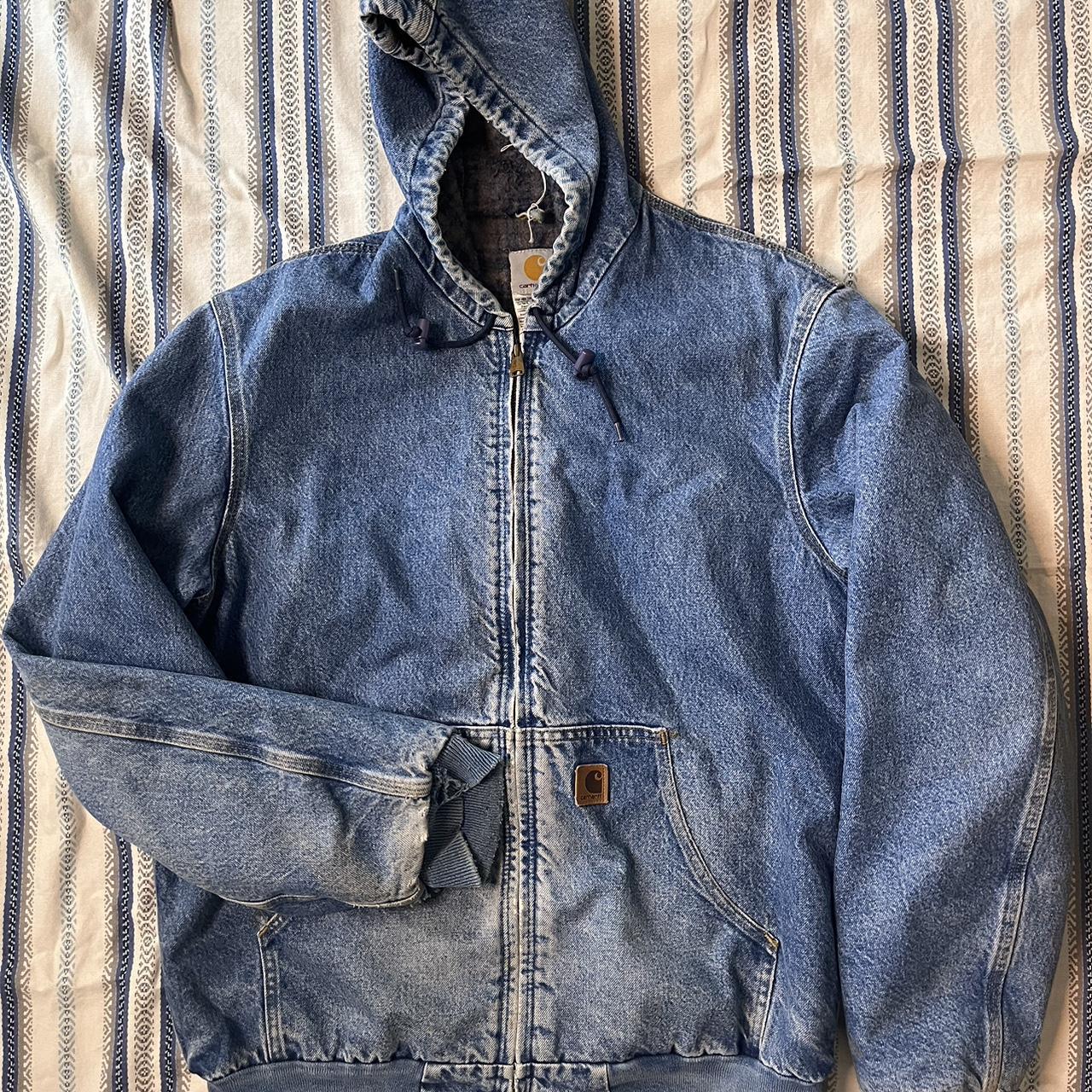 Vintage Carhart denim jacket flannel, blanket lined... - Depop