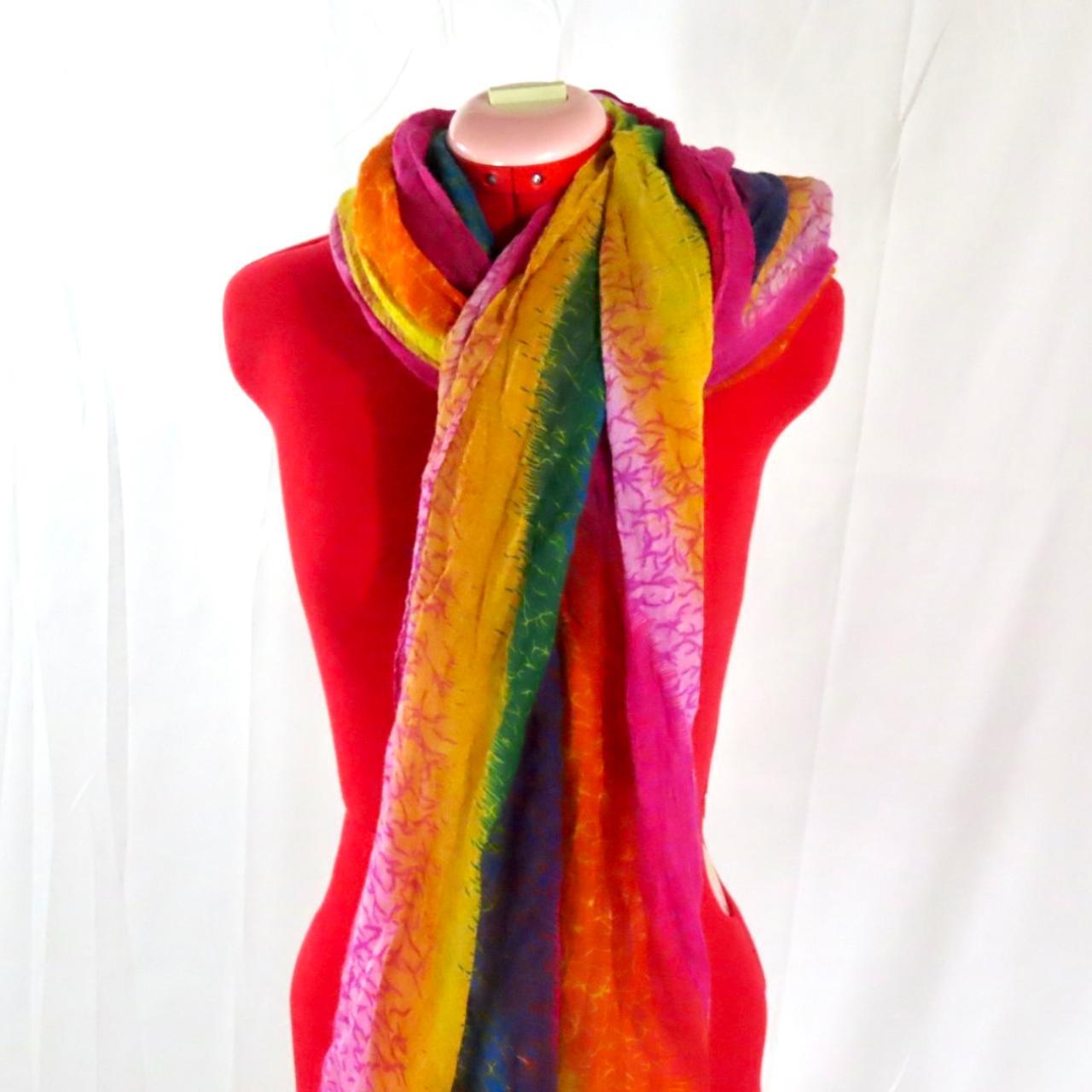 Vibrant multicolored Scarf - 100% Polyester - Used -... - Depop