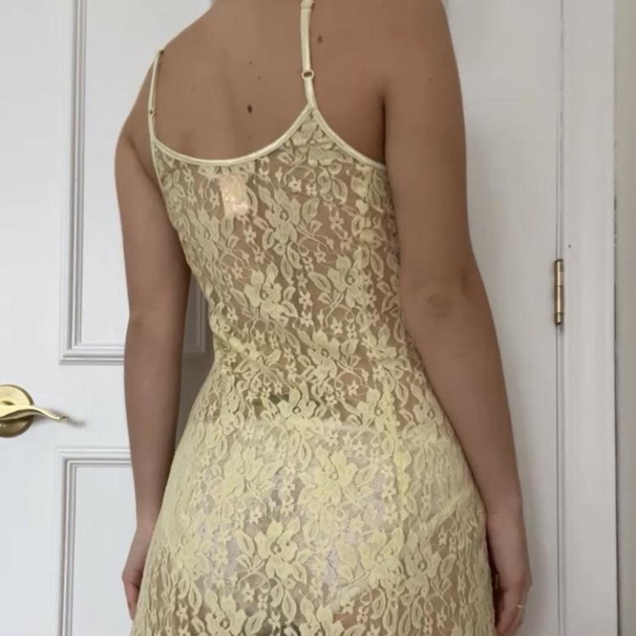 Light Yellow Floral Lace 00s Slip Dress Lingerie By Depop