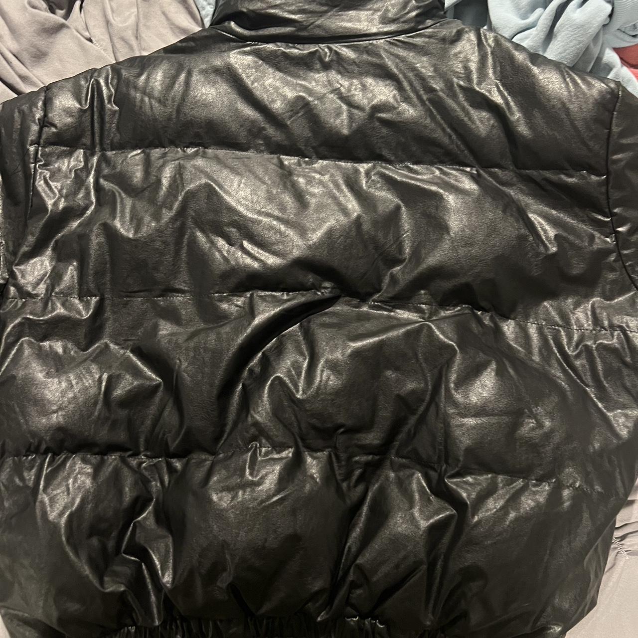 coalition LA black puffer jacket faux leather Super... - Depop