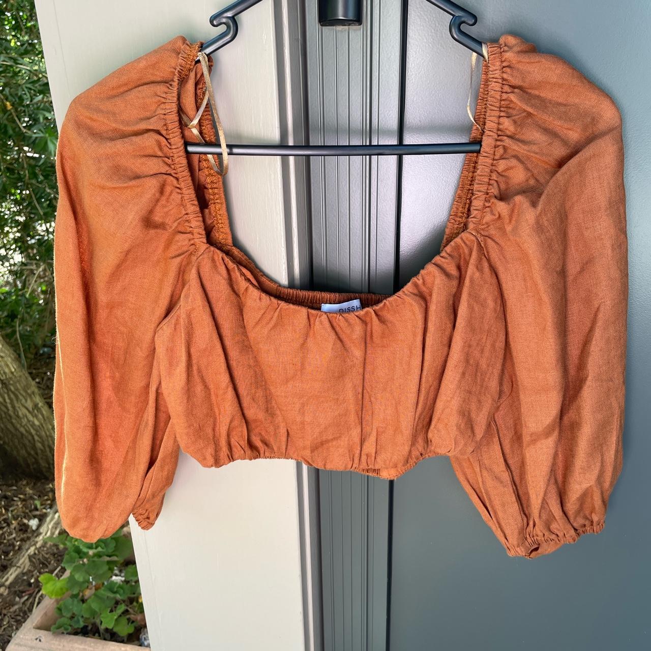 Dissh linen crop top size 8 rust orange washed but depop