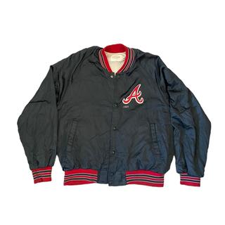 Vintage Satin ATL Braves Jacket 80s/90s Navy Blue - Depop