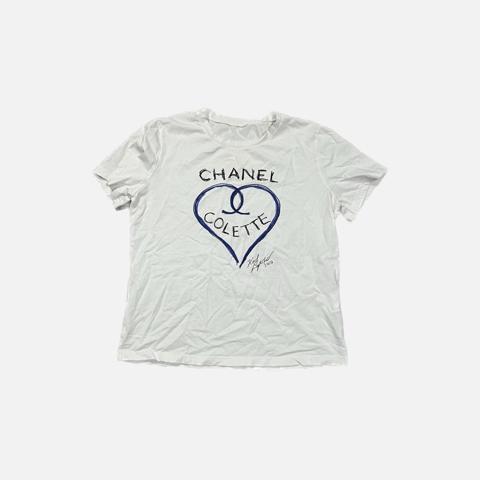 Chanel Women's White and Blue T-shirt | Depop