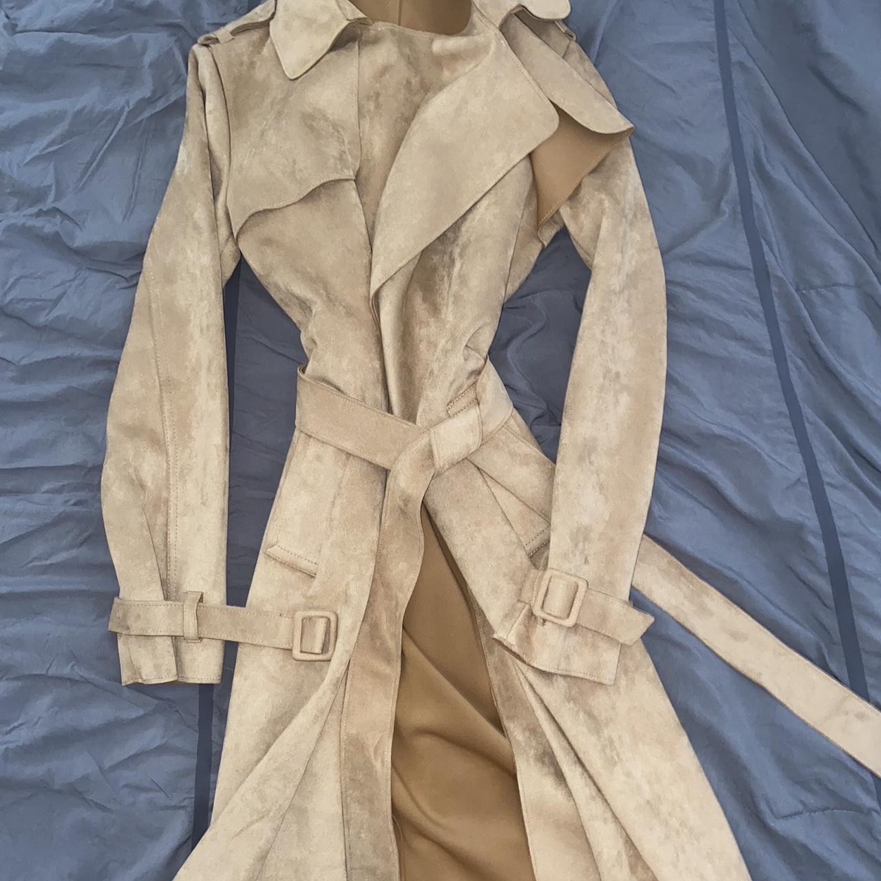 Long Tan coat with nice velvet feel size small Never... - Depop