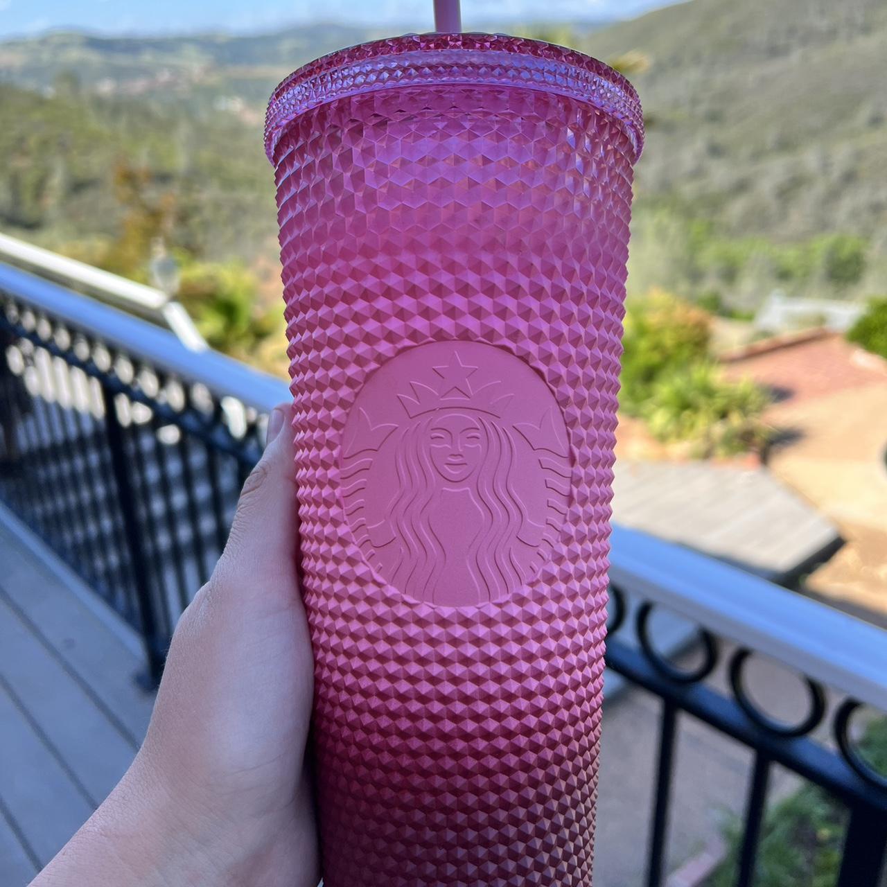 Studded pink Starbucks cup, barely used! - Depop