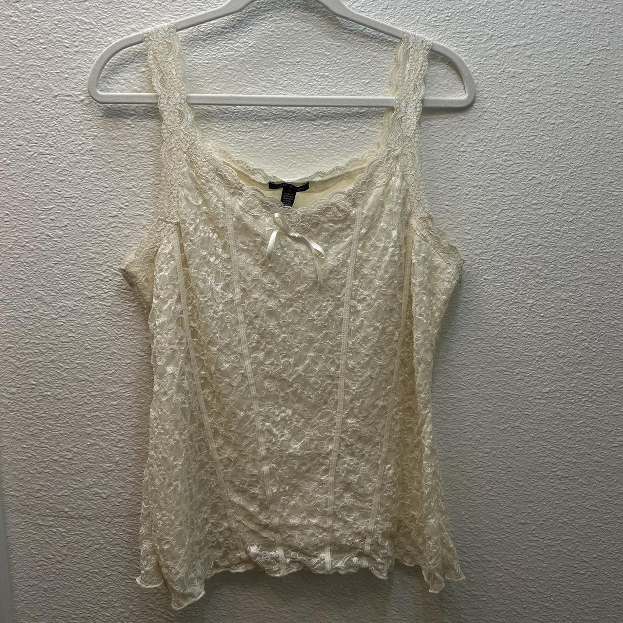 Creamy white lacy top w bow 🎀 Unif melody top... - Depop