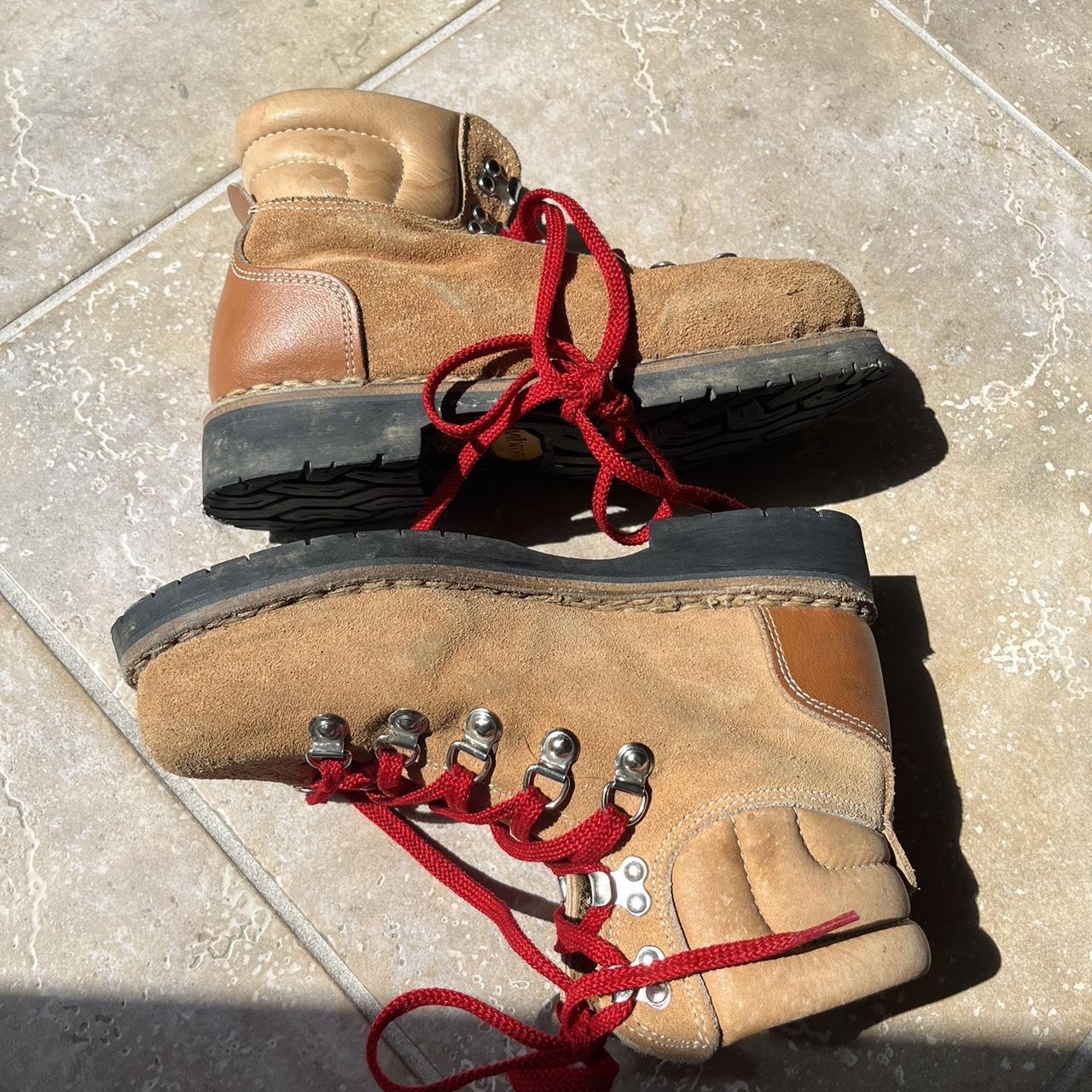 Vintage Vibram Sole Red Lace Hiking Boot Size 8... Depop