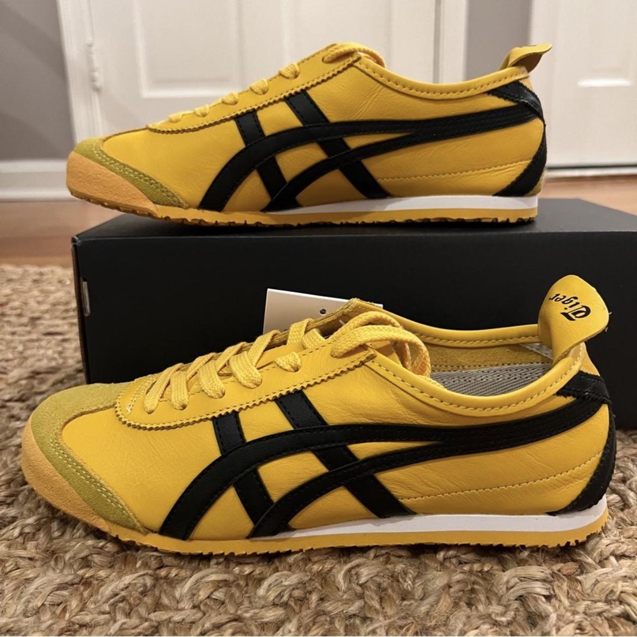 Onitsuka Tiger Women's Yellow and Black Trainers | Depop