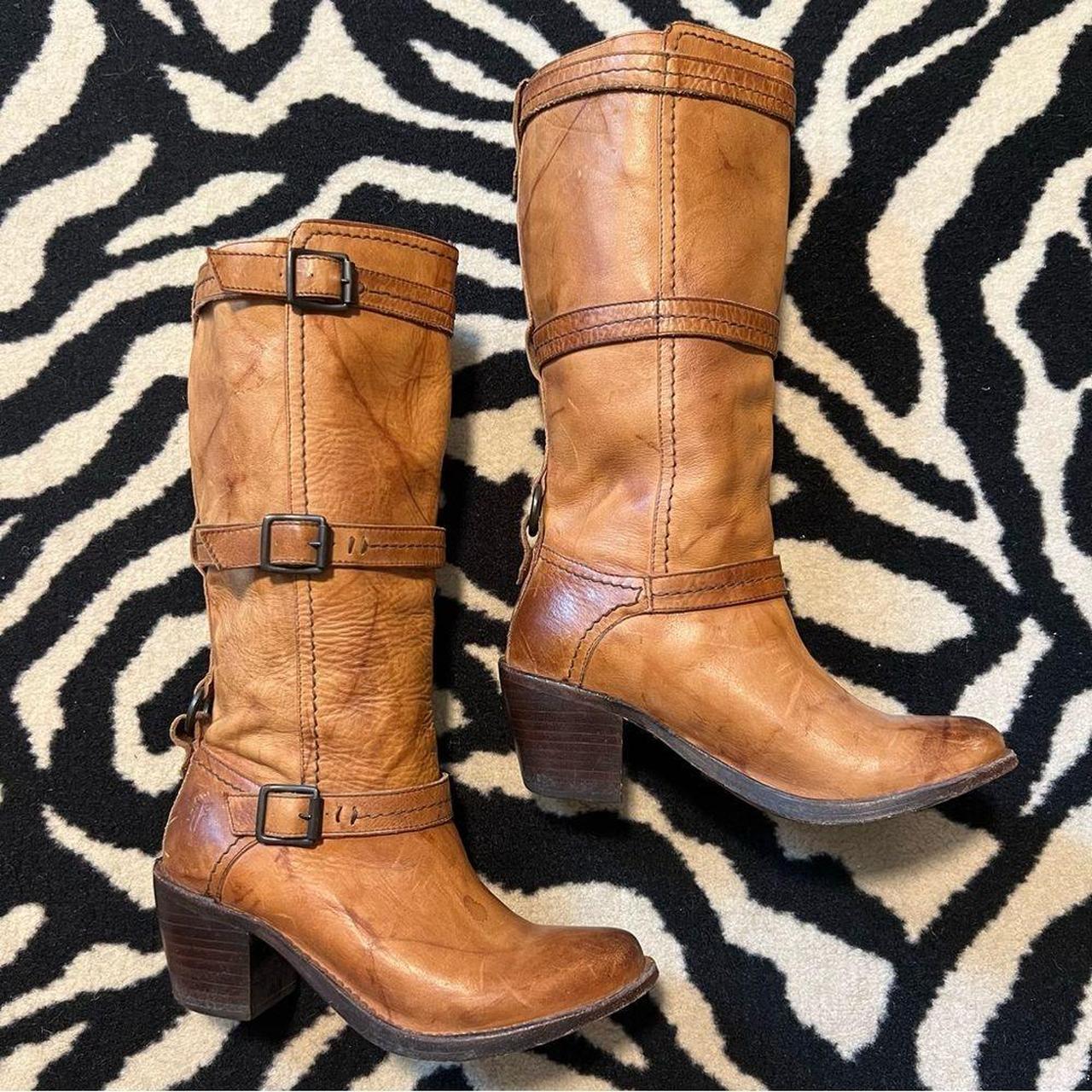 Frye Carmen 3 Strap Saddle Tan Mid Calf Leather. Depop