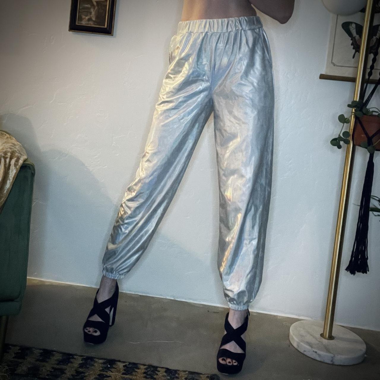 Women's shiny hot sale silver pants