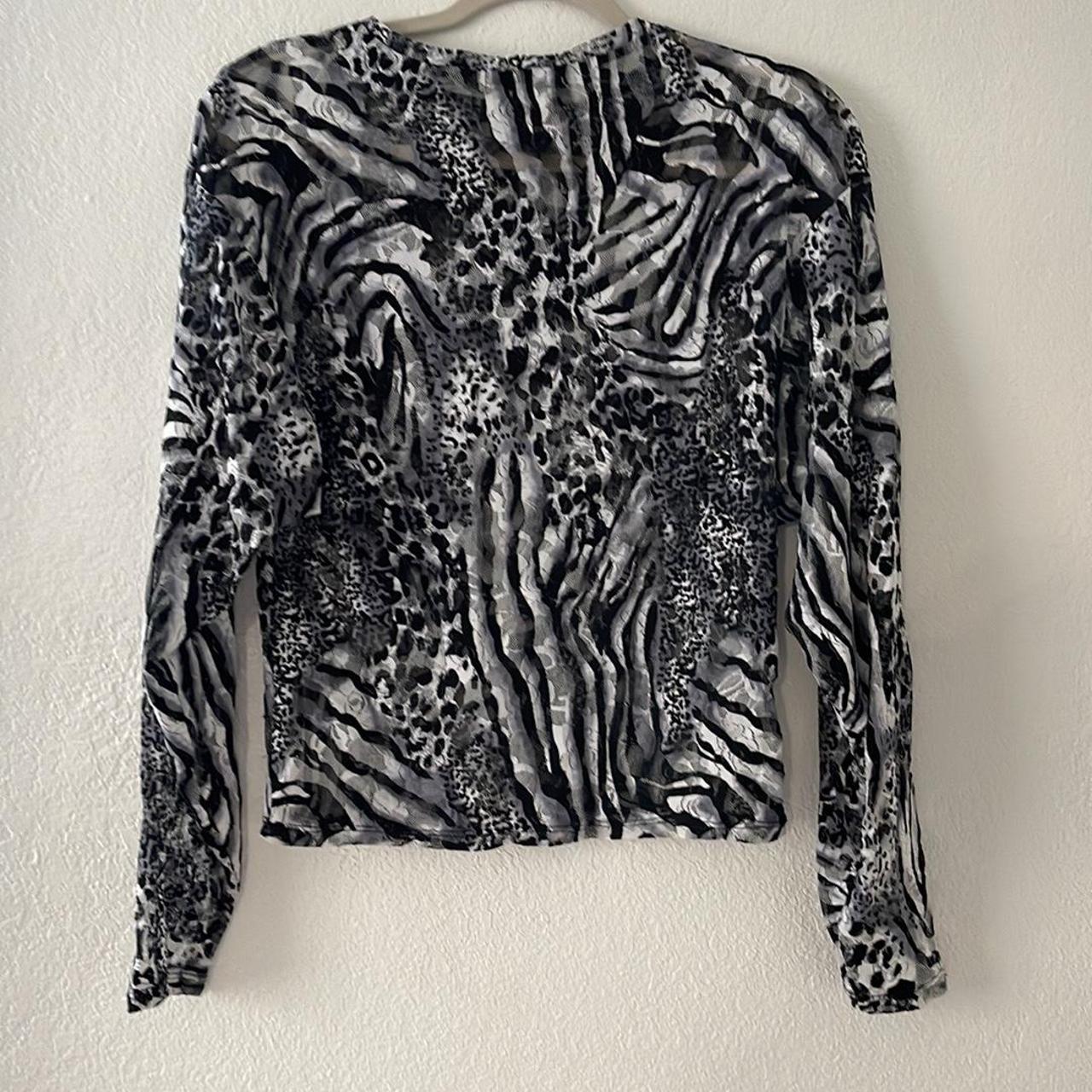 Zara Zebra print Mesh long sleeve Top Sz Small In... - Depop