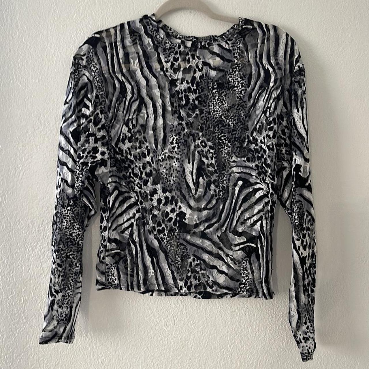 Zara Zebra print Mesh long sleeve Top Sz Small In... - Depop