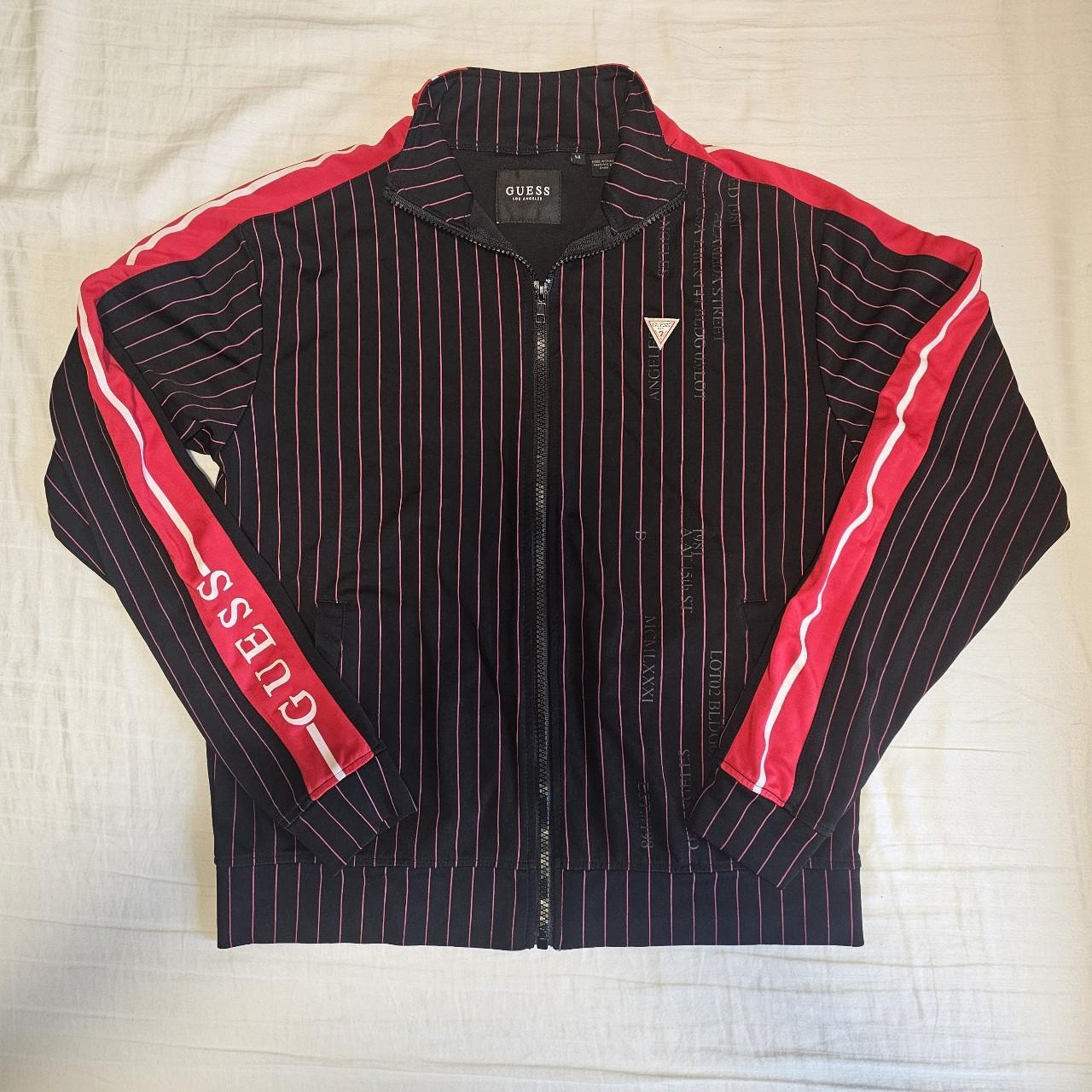 Guess track jacket Black with red pin stripes Guess. Depop