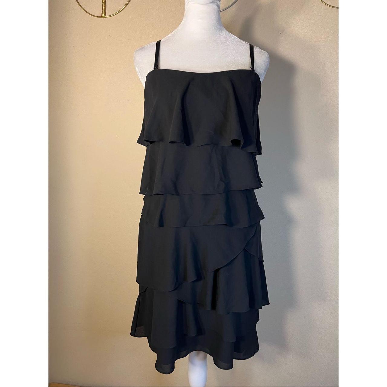 BCBGMAXAZRIA Black Tiered Ruffle Convertible Ginger