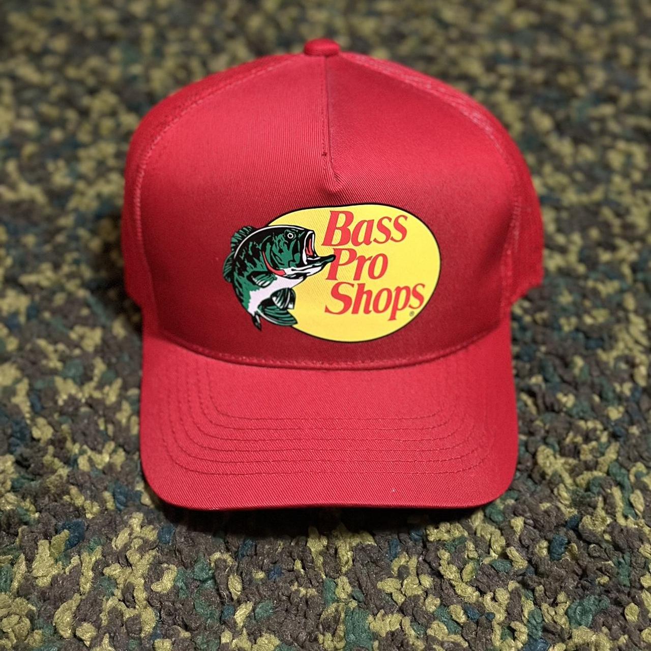 adjustable bass pro shops hats red orange and blue - Depop