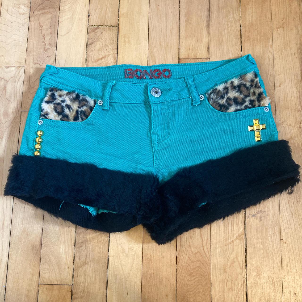 Y2K Mcbling Faux fur shorts bongo size 7 Handmade... - Depop