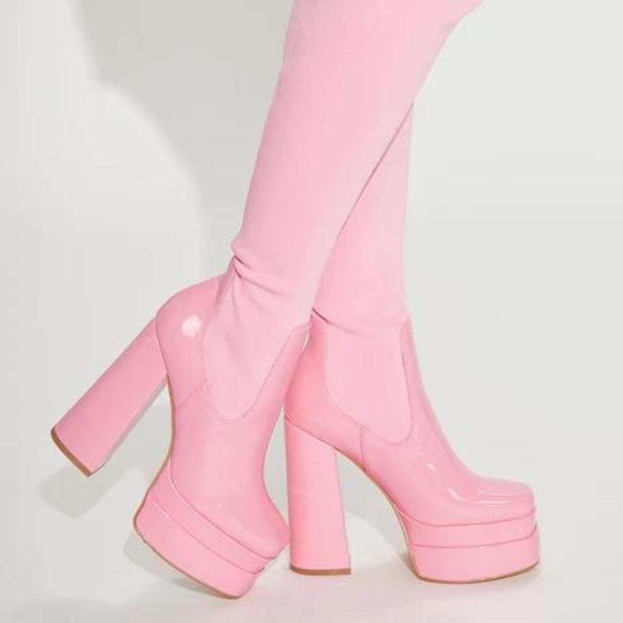 Pink thigh high sock boots #aesthetic #glam... - Depop