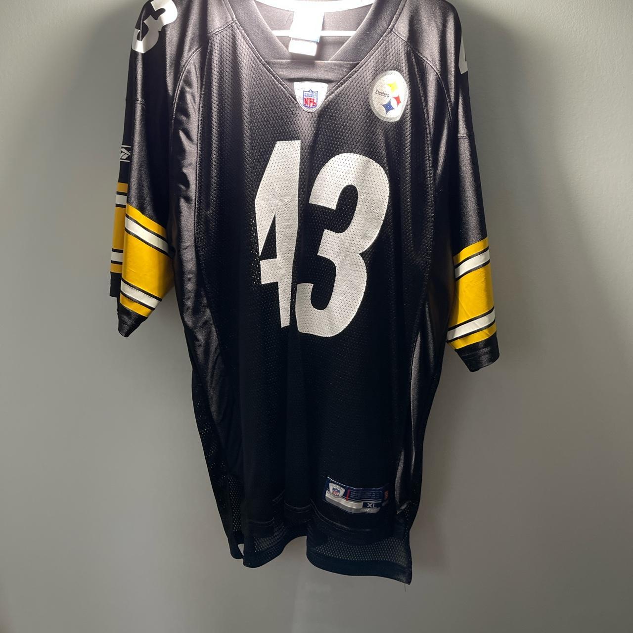 Mens Reebok NFL Troy Polamalu Jersey L Large Black - Depop