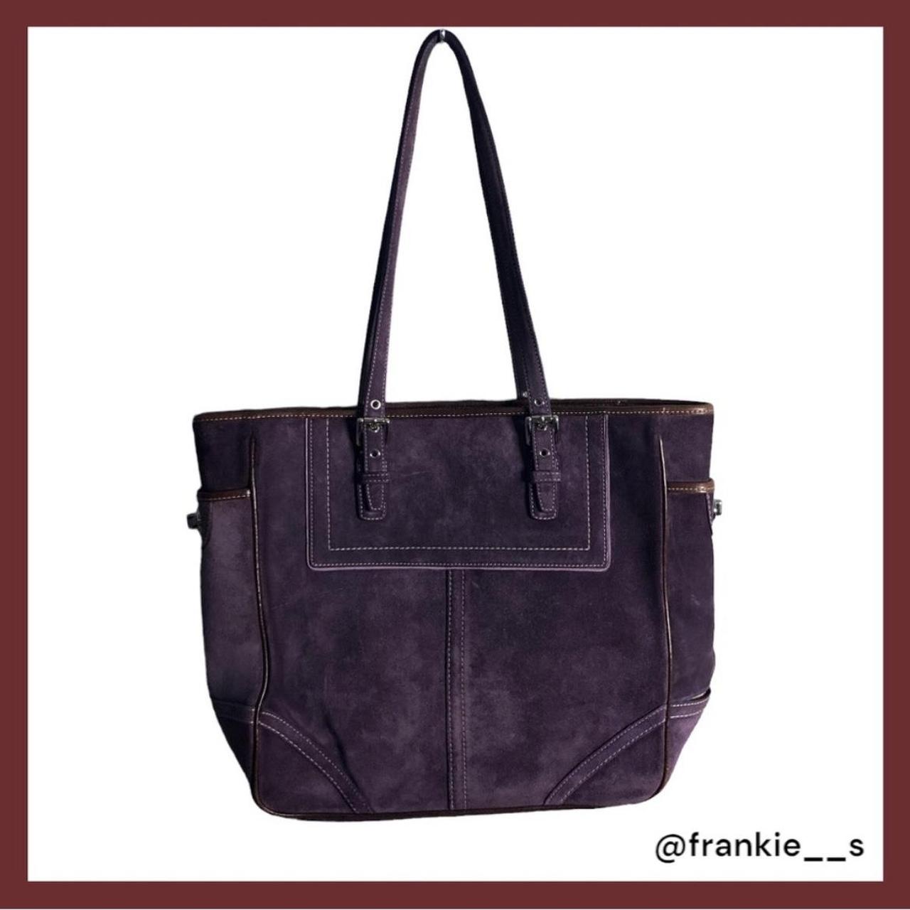 Coach Womens F04Q-7056 Purple Pink Brown Suede Leather Logo Shoulder Bag  Purse