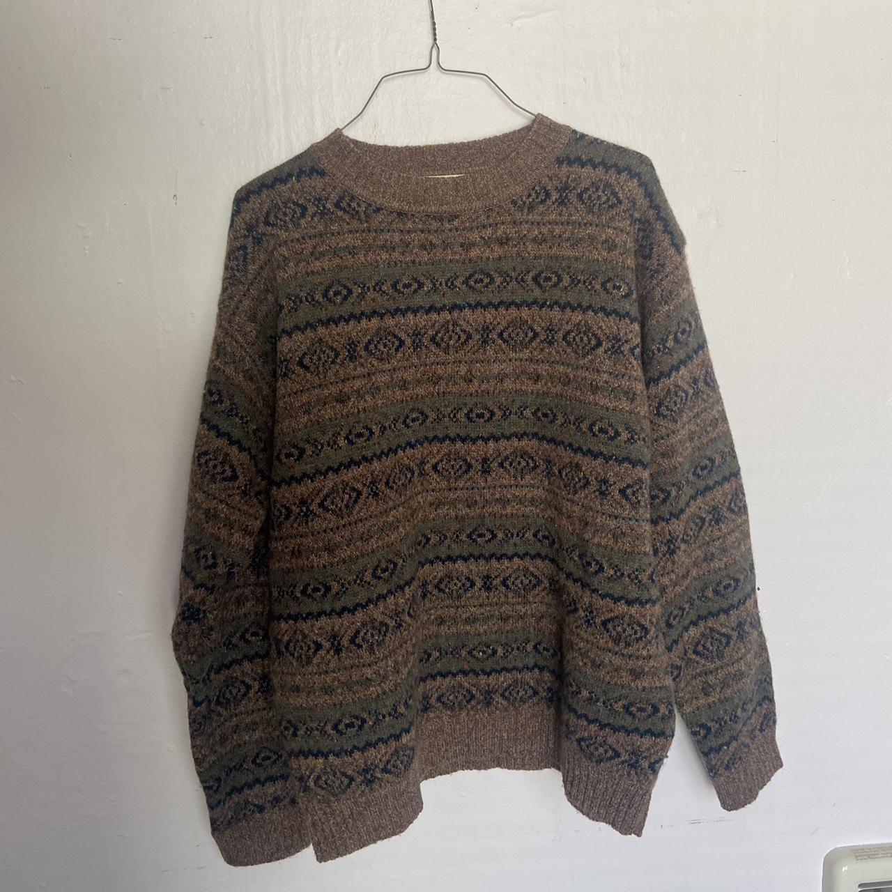 large men’s eddie bauer patterned wool sweater... - Depop