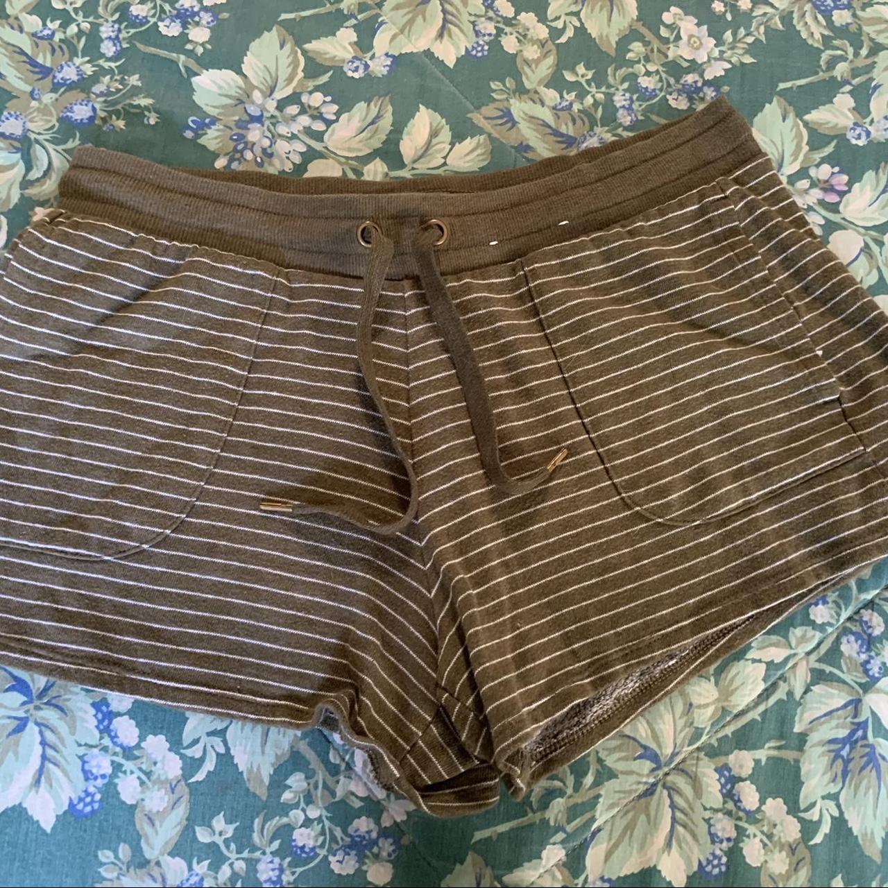 Small Striped White and Green Shorts, only worn a... - Depop