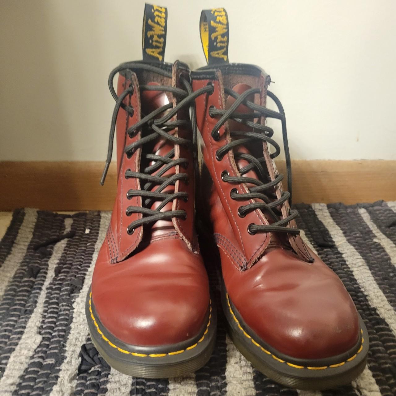 Burgundy lace up doc martens, women's size 10 n... Depop