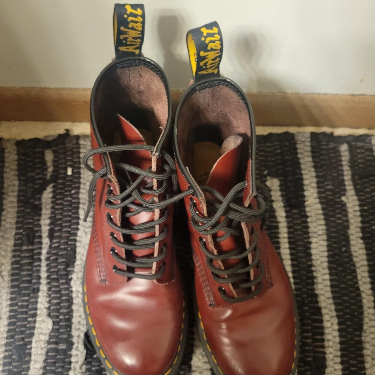 Burgundy lace up doc martens, women's size 10 n... Depop