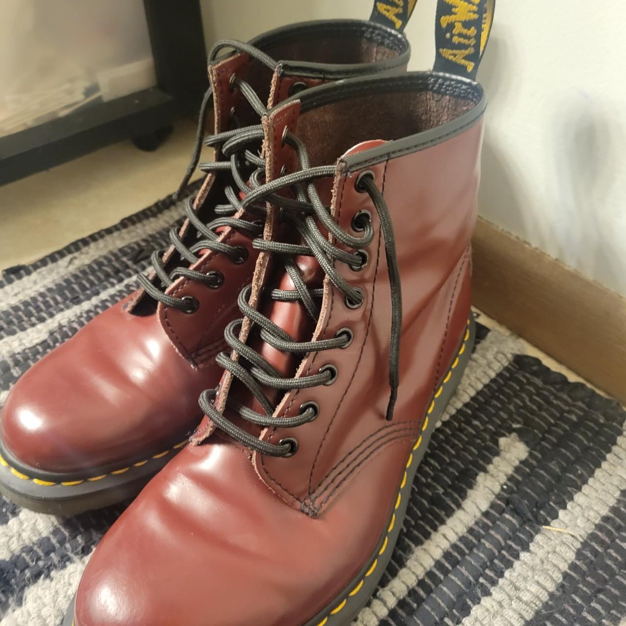 Burgundy lace up doc martens, women's size 10 n... Depop