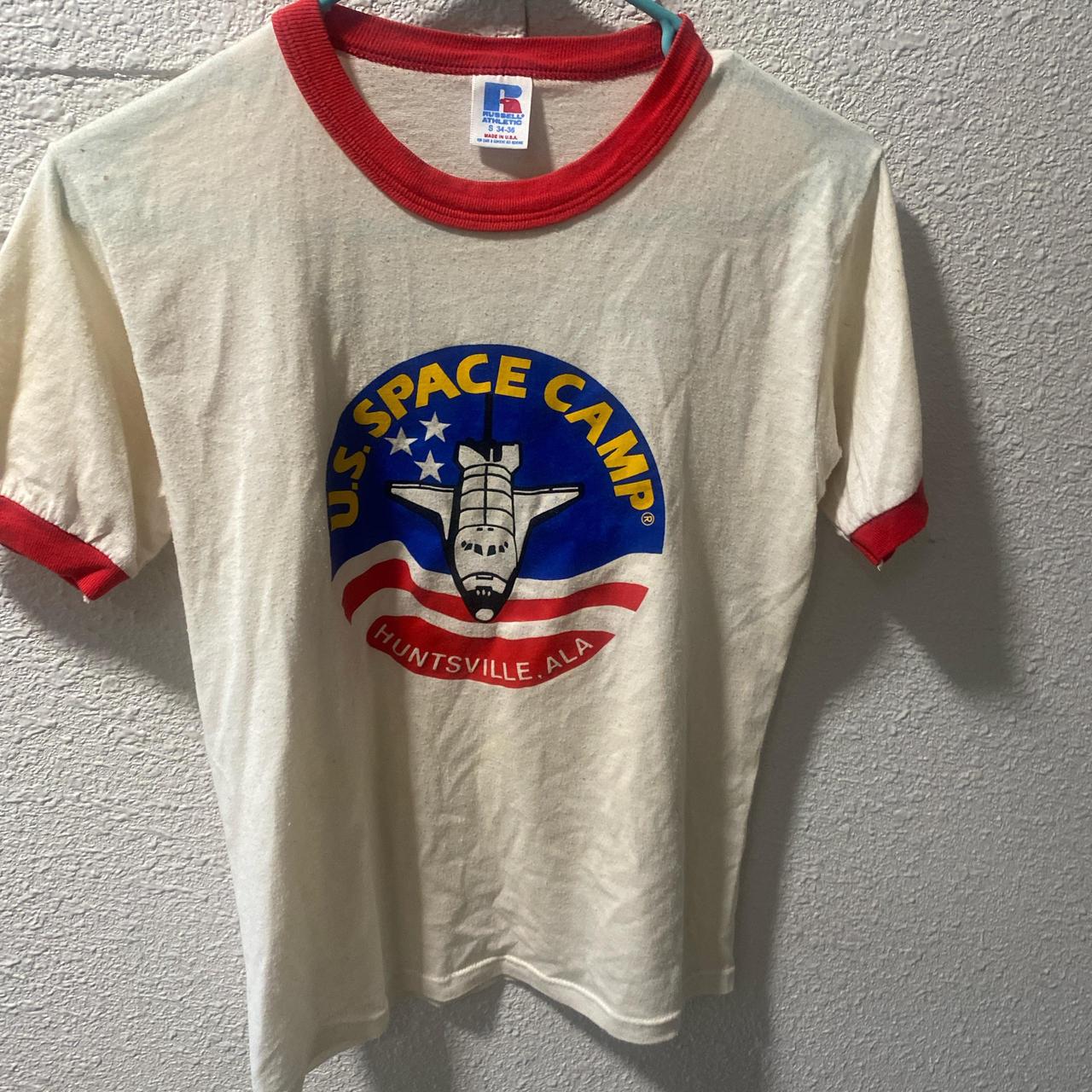 1970s Hanes white and red ringer tee with a space