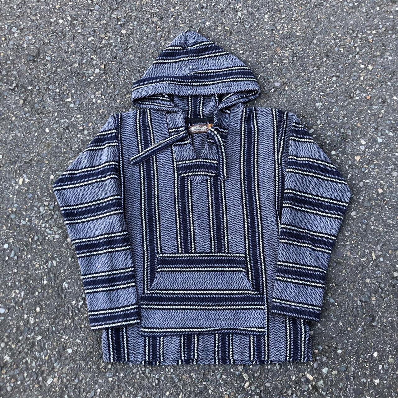 Vintage Navy, Grey, And Black Baja Hoodie Perfect... - Depop