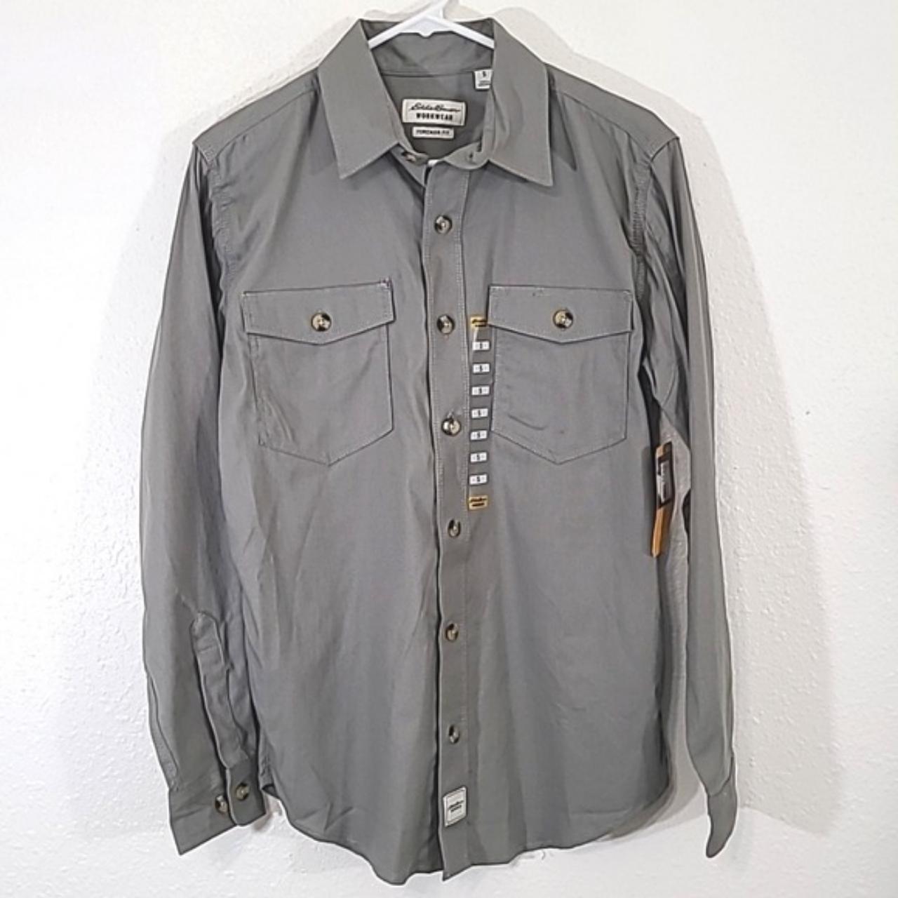 Eddie Bauer Shirt Men Medium Gray Canvas Button Up Shirt Long