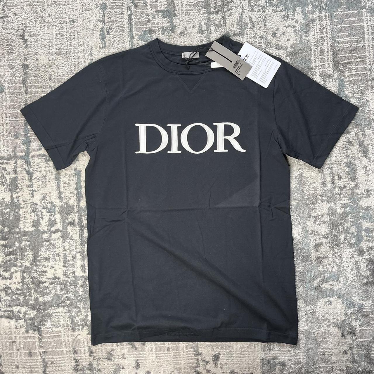 DIOR T-Shirt (Navy) Silver Dior Logo across... - Depop