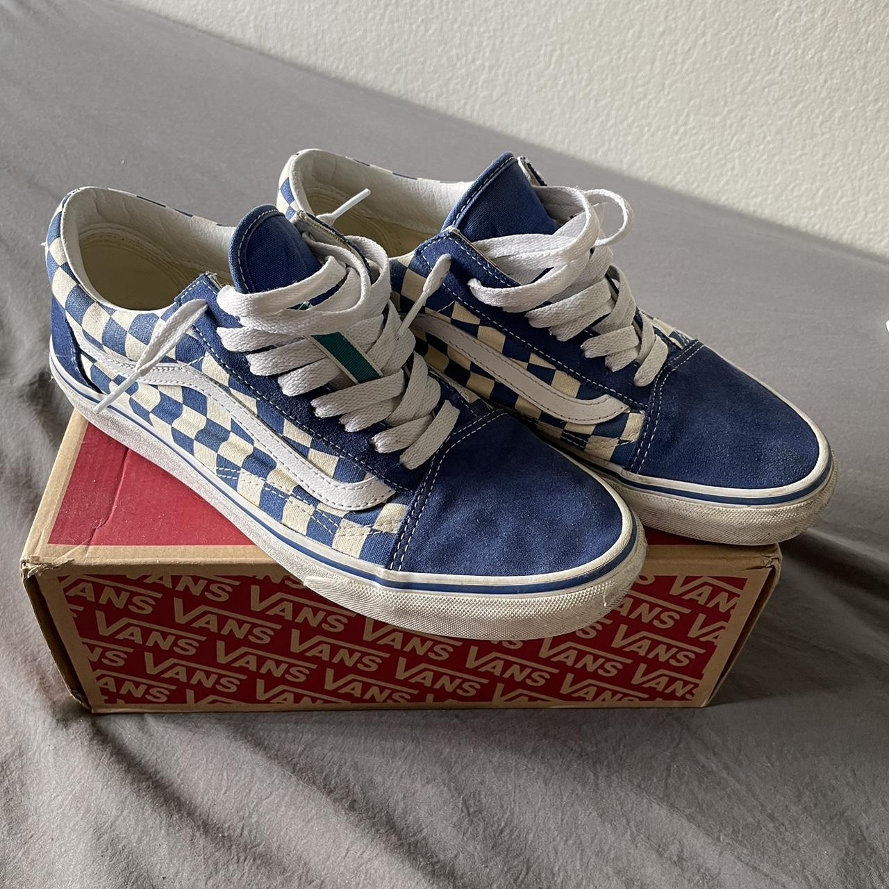 royal blue and white checkered vans