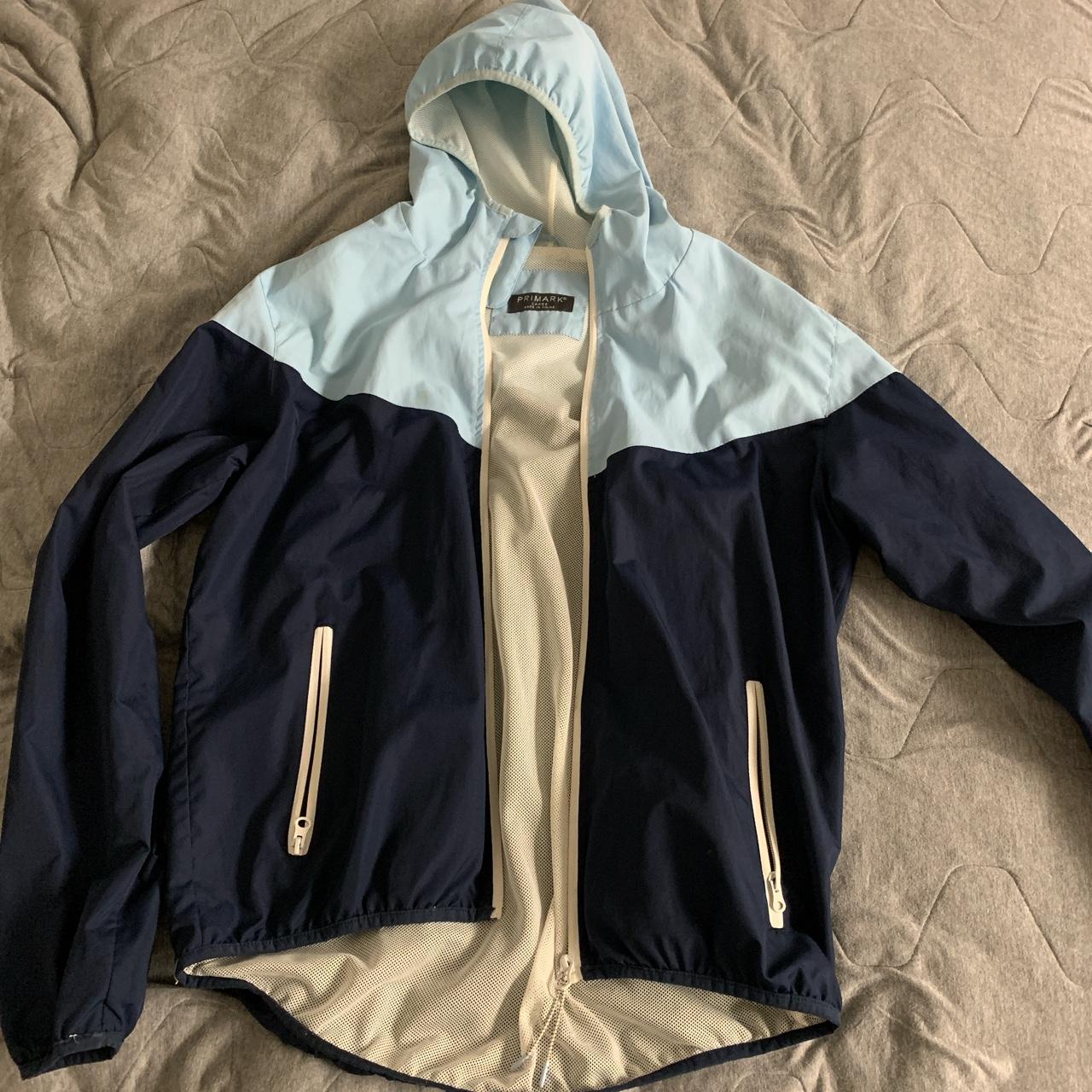 Primark Mens Size L Raincoat - Light blue/Navy blue... - Depop