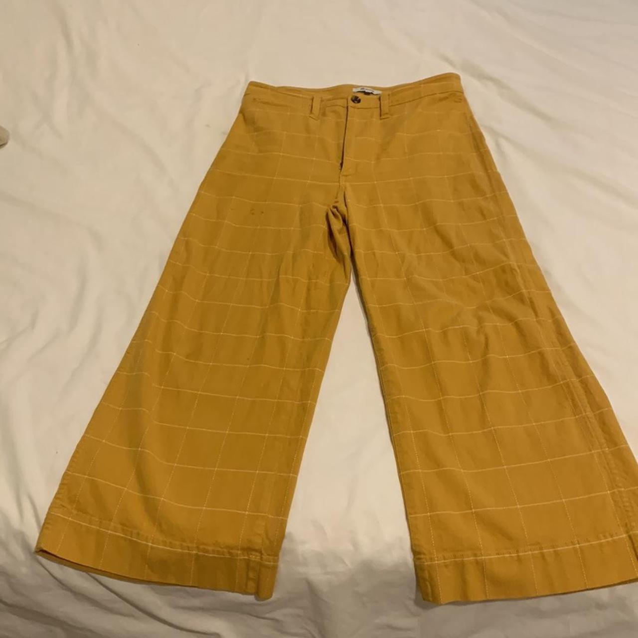 Wide leg yellow and white window pane pants