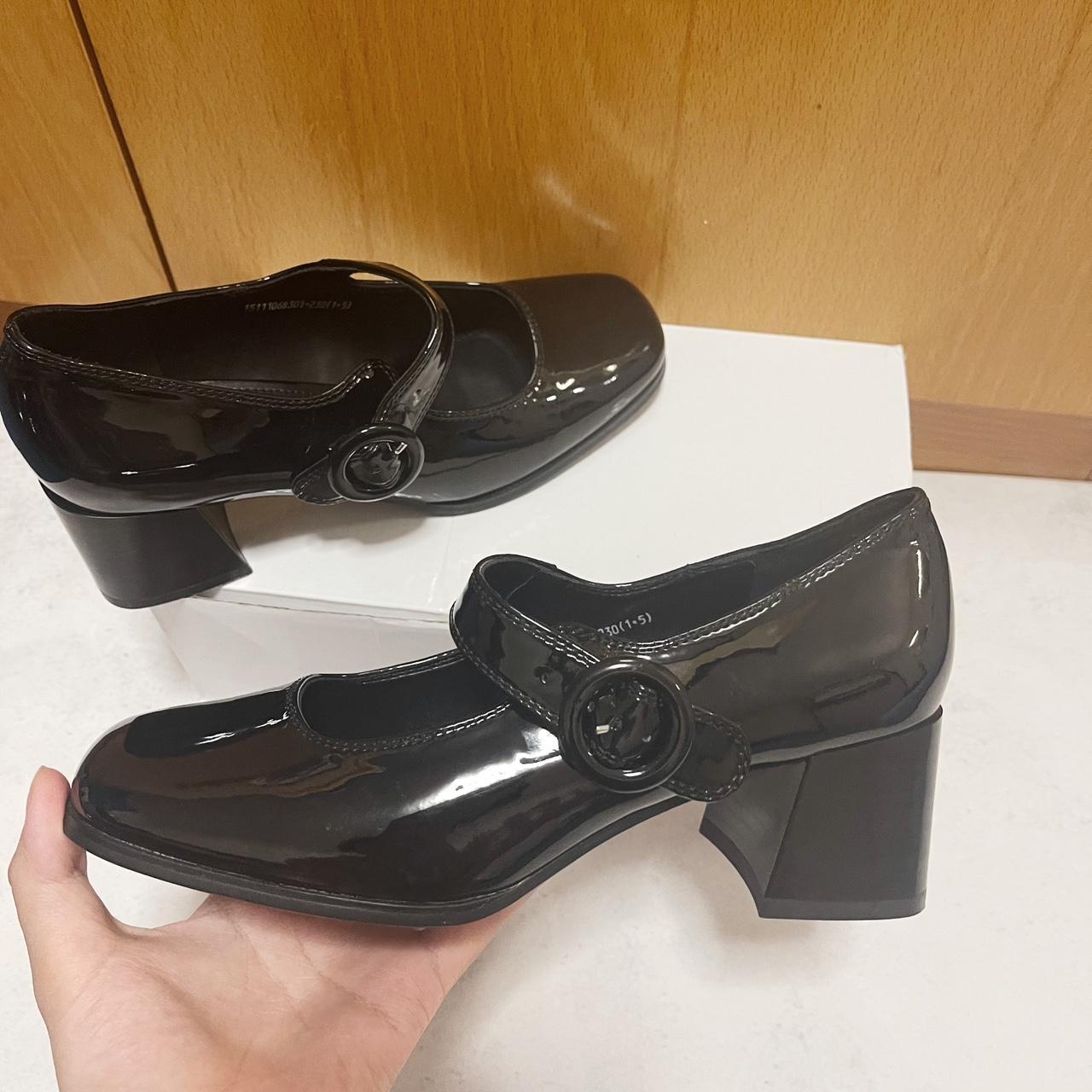 Black square heeled Mary Jane shoes Faux leather... - Depop