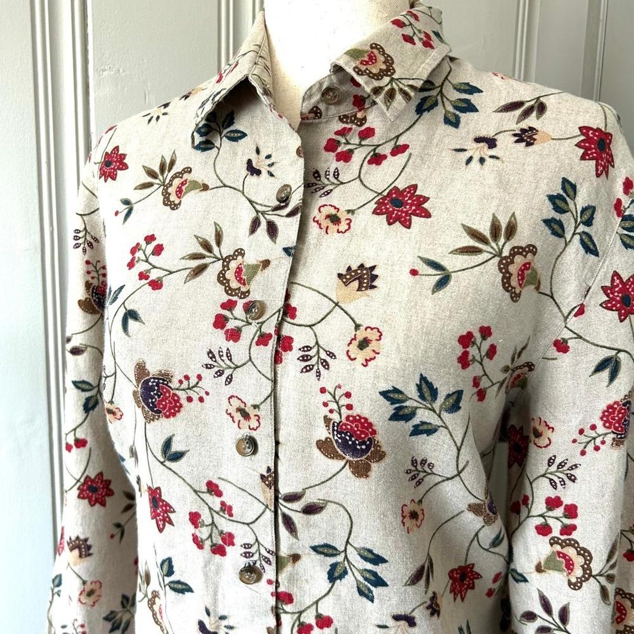Talbots Women's M Linen Blouse Beige Floral Depop