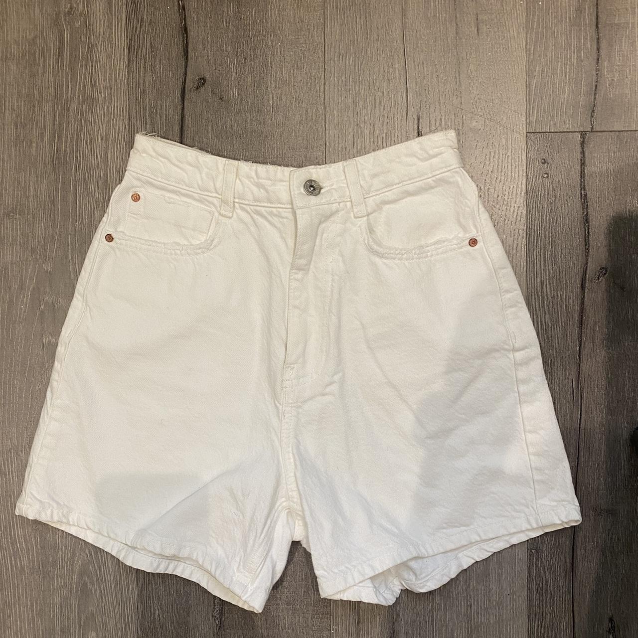 white bermuda jean shorts. perfect for summer, runs... - Depop