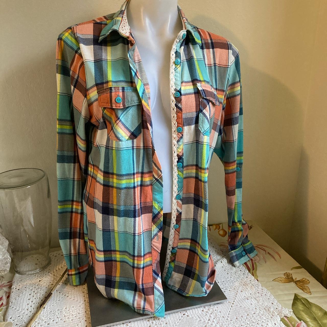 Bella D Lightweight flannel with crochet trim... - Depop