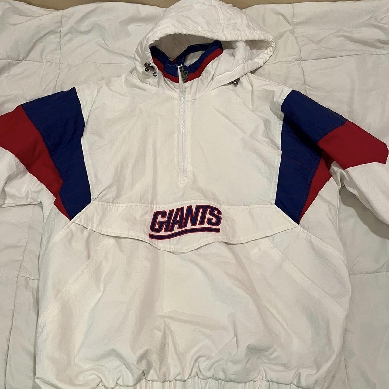 Vintage Starter New York Giants Leather Bomber - Depop