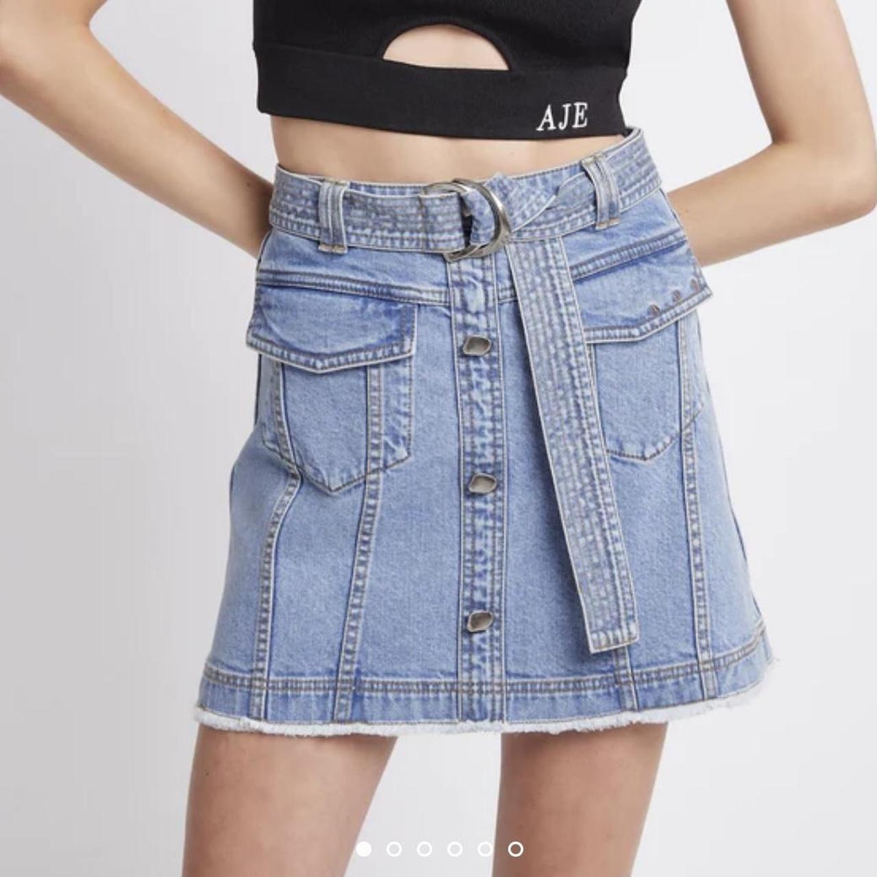 AJE Arlow Denim Mini Skirt - Classic Wash Size 8 #aje - Depop