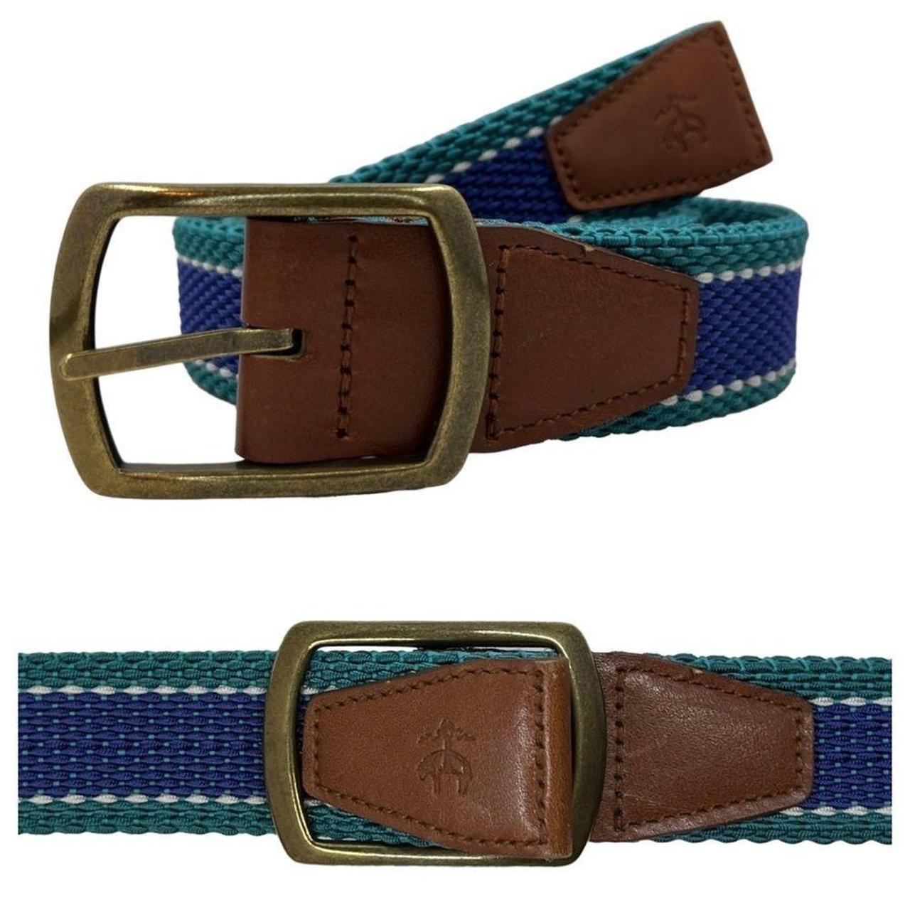 leather webbed belt with brass buckle by Brooks   Depop