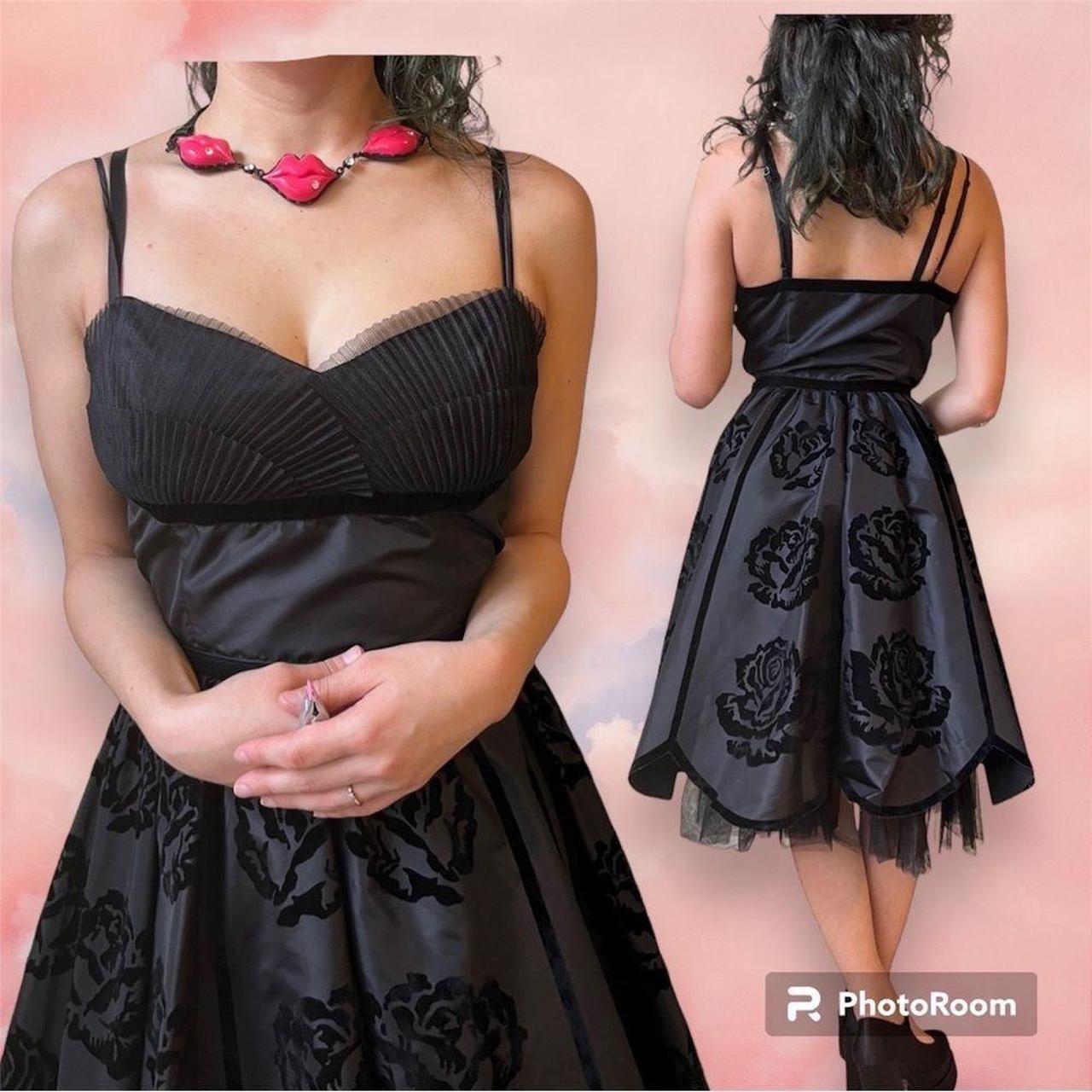 Betsey Johnson black rose velvet satin retro | Depop